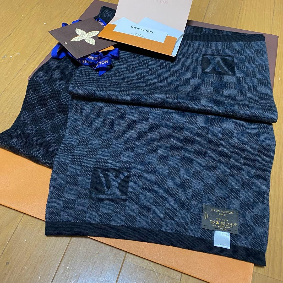 新品箱紙袋付❗️LVロゴマフラー✨ヴィトンマフラー❗️ヴィトン　マフラー　ダミエ