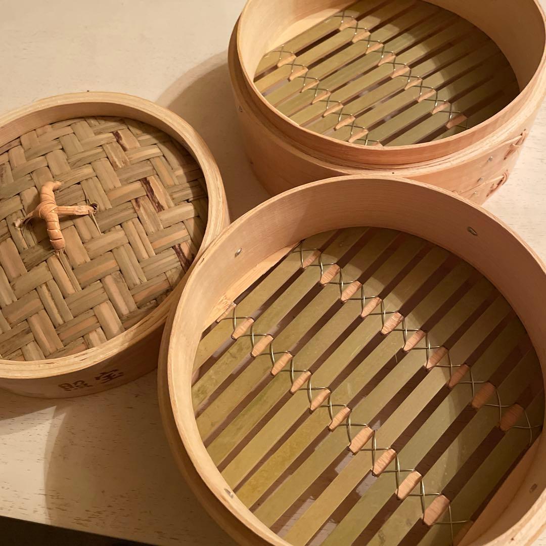 竹製 2段蒸し器 蓋付き照宝蒸し板付き18センチ