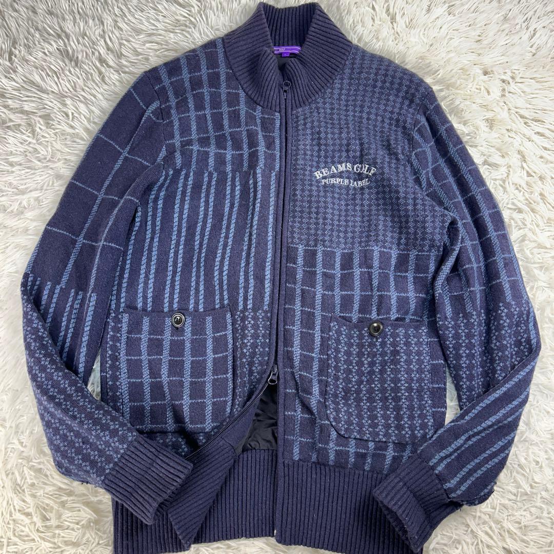 ビームスゴルフ　ドライバーズニット　ニットブルゾン　パープルレーベル　カシミヤ混