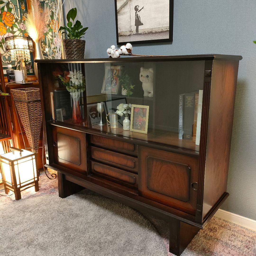 【ヴィンテージ】昭和レトロ和風ミッドセンチュリー キャビネット 飾り棚 食器棚