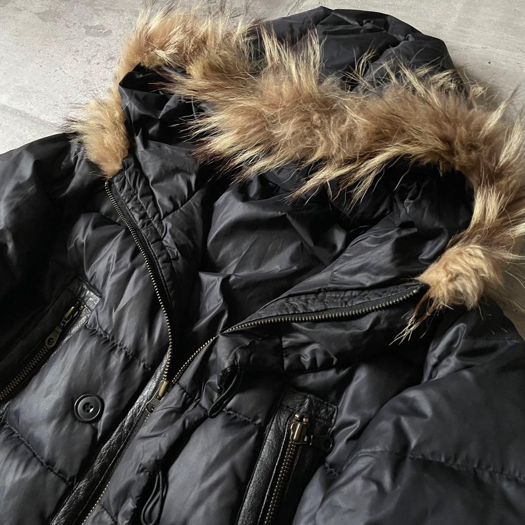 y2k ファーダウンジャケット レザー 短丈 光沢 平成 ギャル男