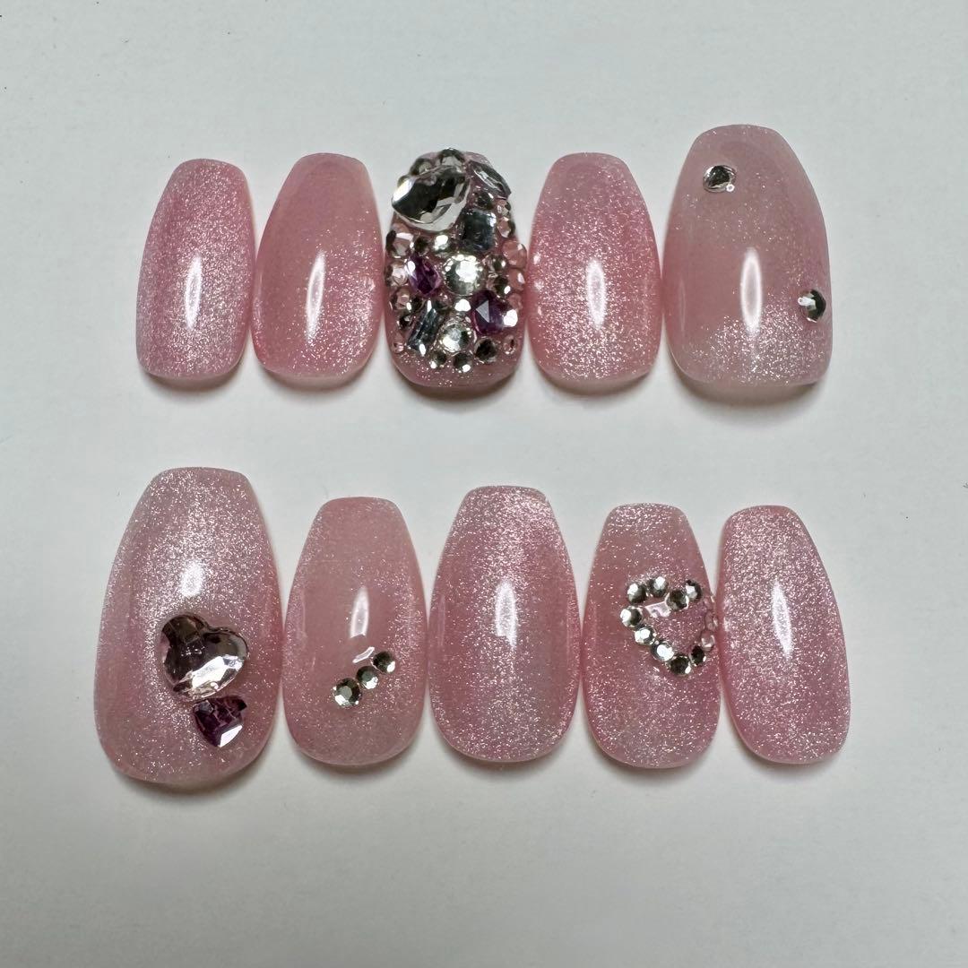 ネイルチップ マグネットネイル ジェルネイル ハート ストーン 埋め