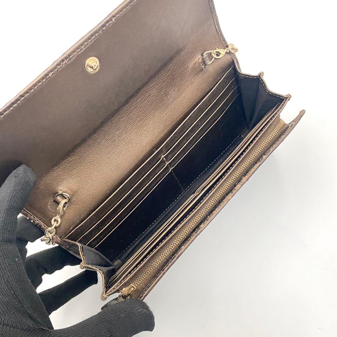 GUCCI グッチ GG シマ レザー チェーンウォレット 長財布 ブラウン