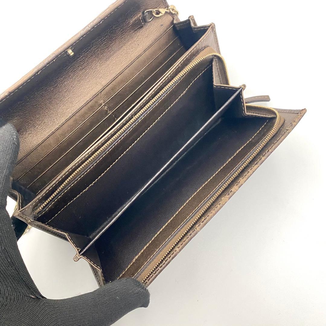 GUCCI グッチ GG シマ レザー チェーンウォレット 長財布 ブラウン