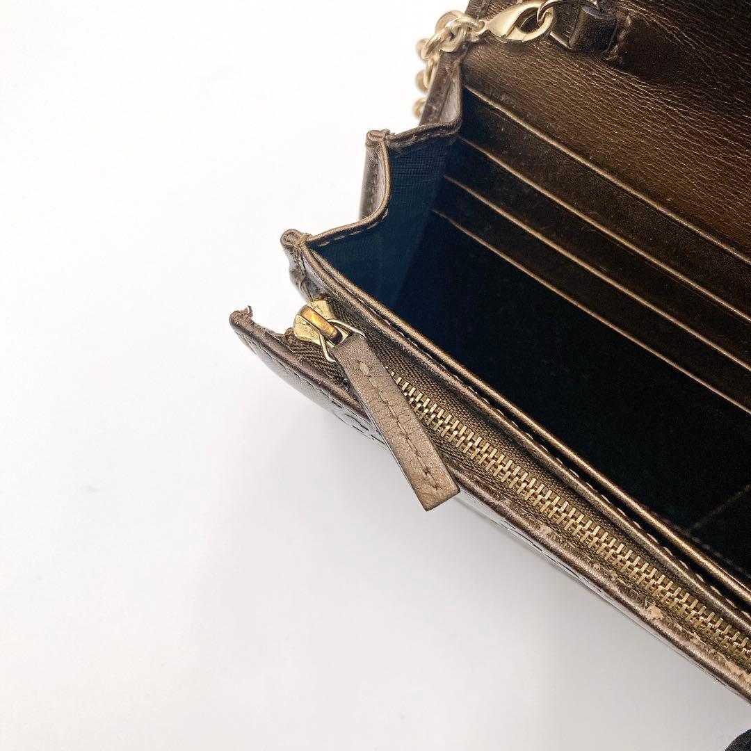 GUCCI グッチ GG シマ レザー チェーンウォレット 長財布 ブラウン