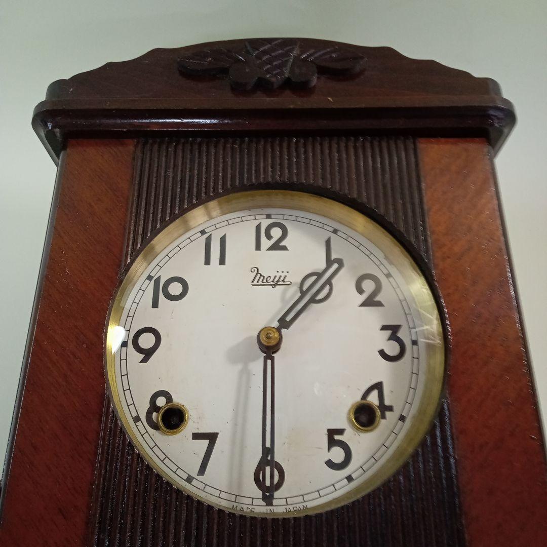アンティーク　明治時計社　柱時計　手巻式