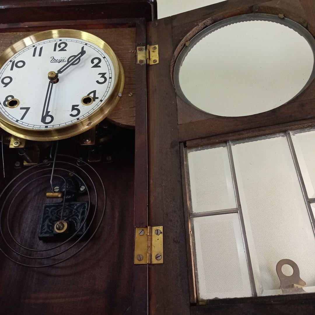 アンティーク　明治時計社　柱時計　手巻式