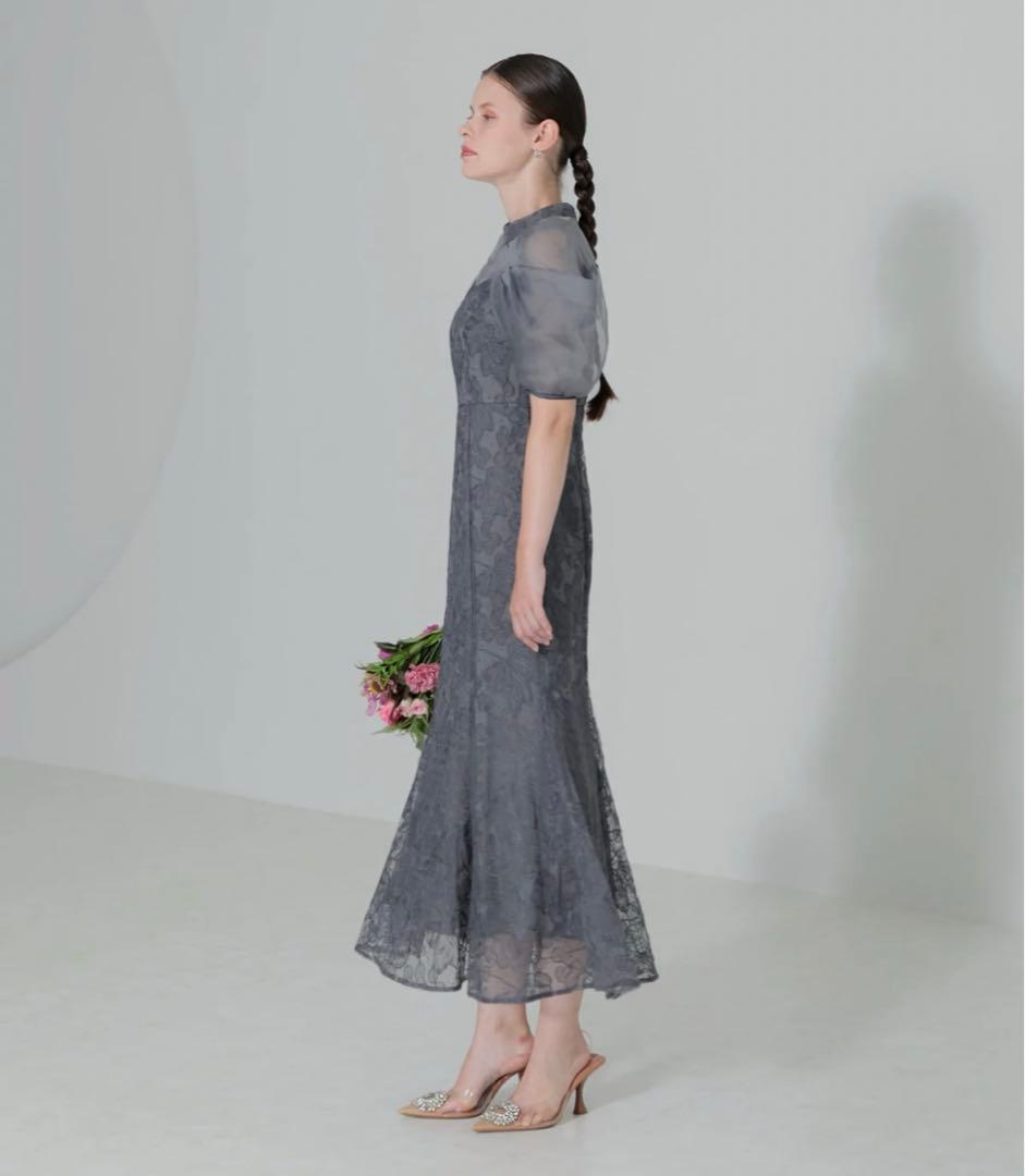 LEJA オーガンジー ドレープ パフスリーブ マーメイド ワンピースドレス