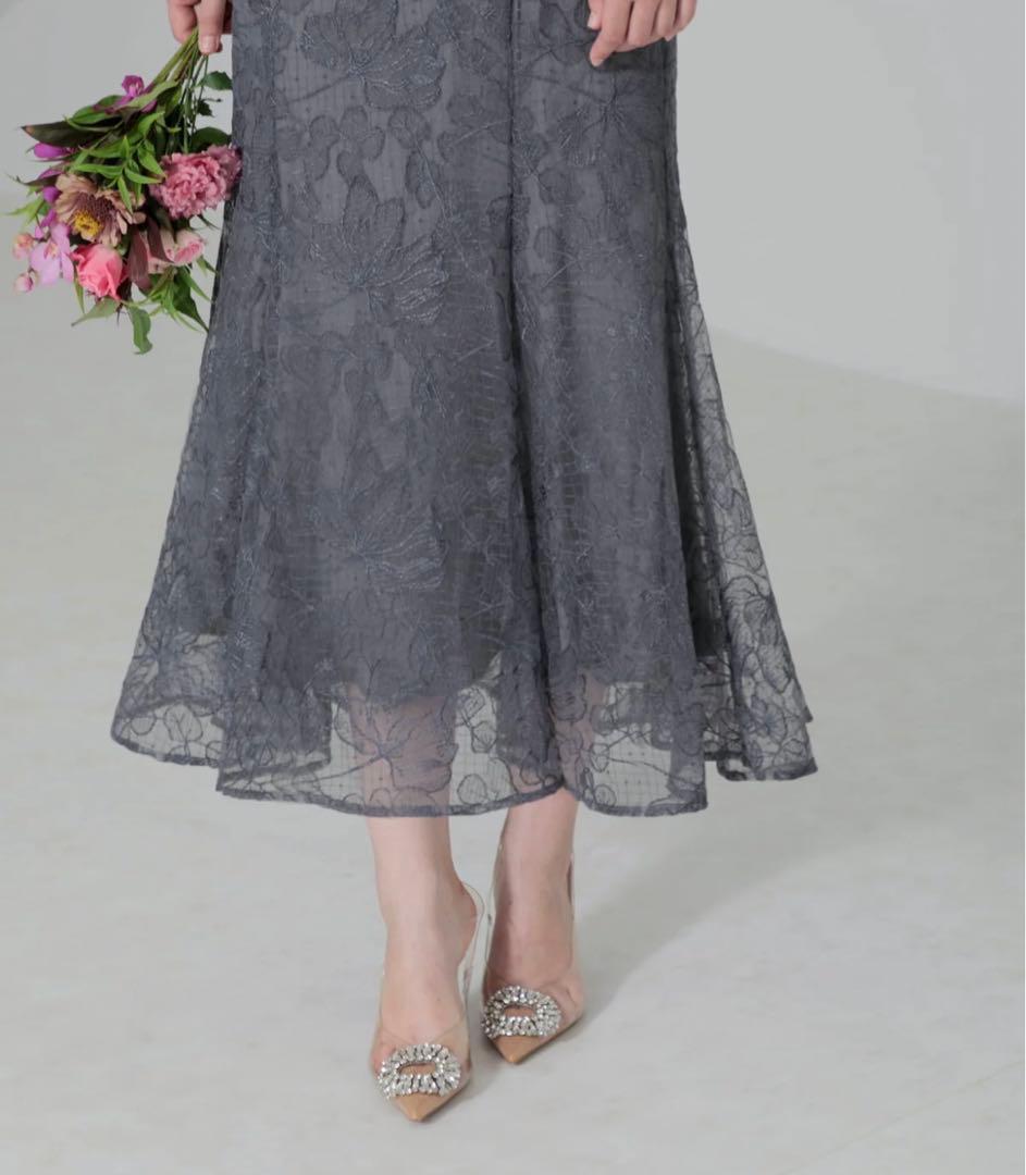 LEJA オーガンジー ドレープ パフスリーブ マーメイド ワンピースドレス