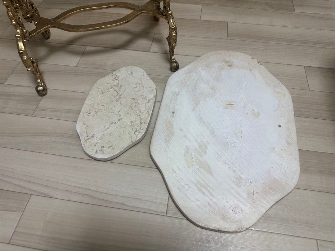 アンティーク調　大理石調　サイドテーブル　ゴールド脚