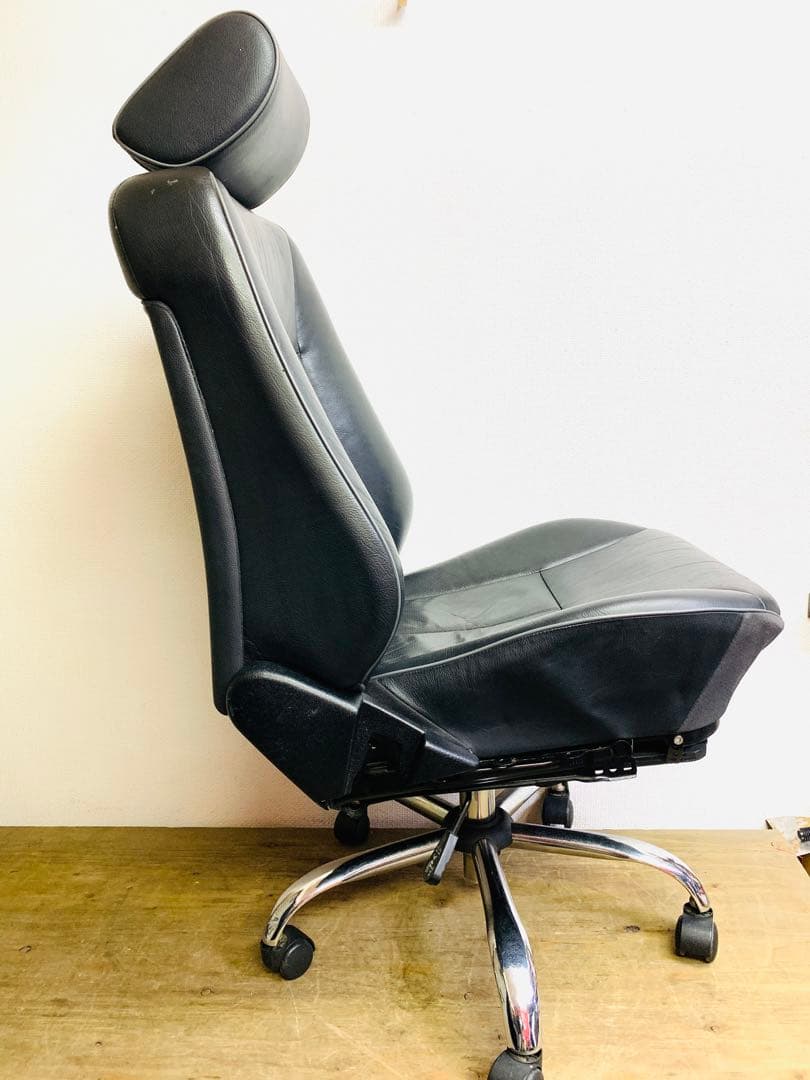 ベンツ 本革シート改 デスクチェア 電動リクライニング ヘッドレスト