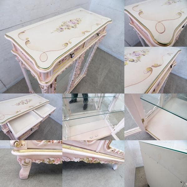 美品■ロココ■姫家具■花柄■ガラスキャビネット■ディスプレイケース■飾り棚■