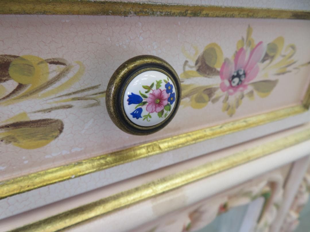 美品■ロココ■姫家具■花柄■ガラスキャビネット■ディスプレイケース■飾り棚■