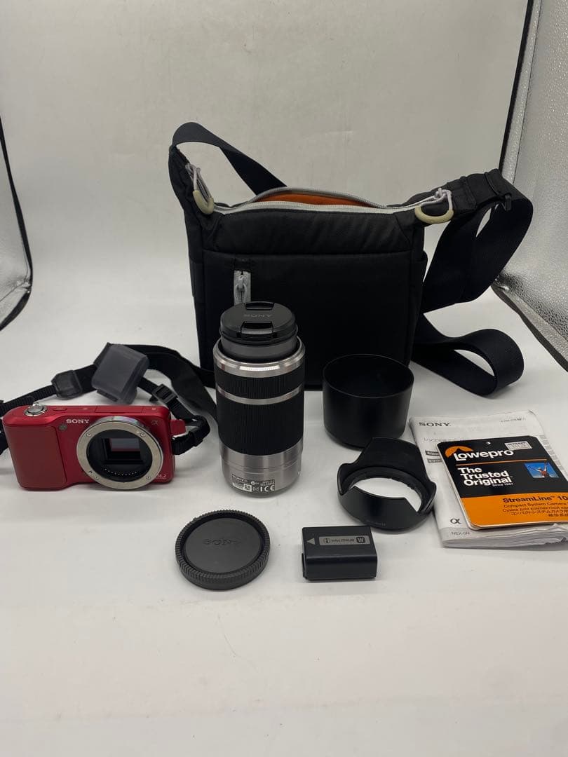 SONY NEX-3 レッド 望遠レンズキット SEL55210 バッグ付