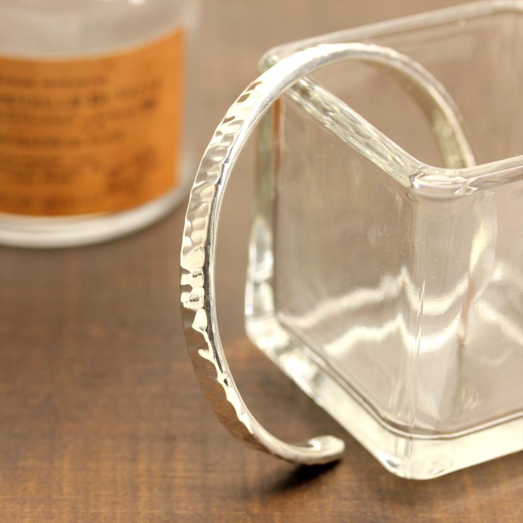 スターリング シルバー 925 ブレスレット 槌目バングル メンズ 調節可