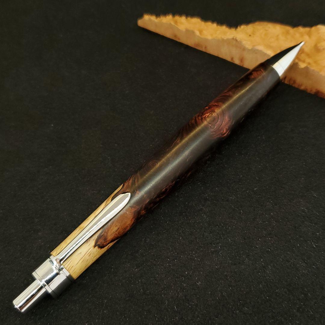 No.27ハンドメイド木軸シャーペンロースウッド瘤蜜蝋ワックス仕上げ