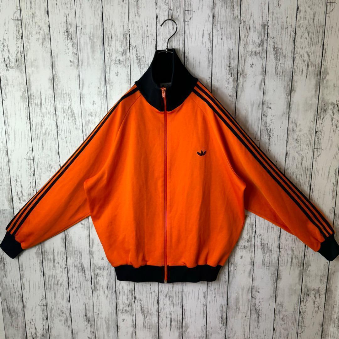 【希少】アディダス ジャージ オレンジ 黒 7号 2XL トレフォイルロゴ