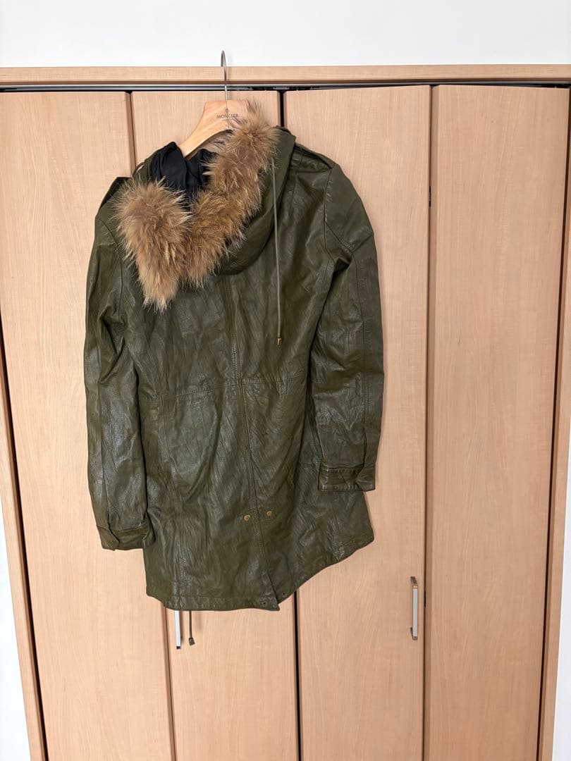 ジョルジオブラットオリーブグリーン モッズコート ファー付き