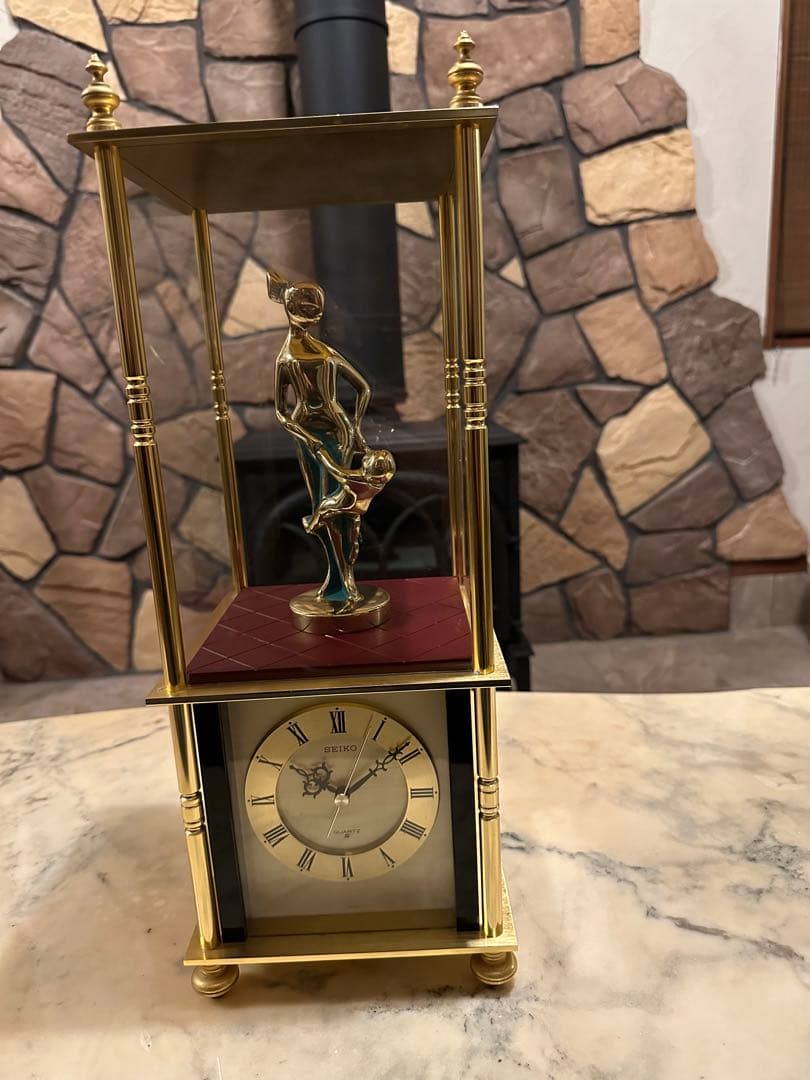激レア】SEIKO セイコー 置き時計 母子像 ゴールド オブジェ 昭和