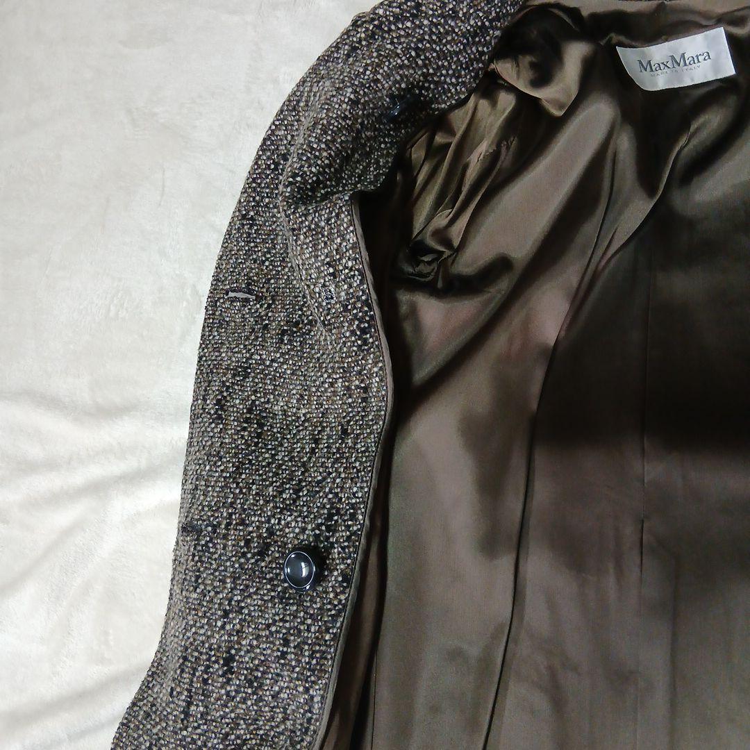 Max Mara ブラウン系ツイード ダブルブレスト ロングコー白タグ36