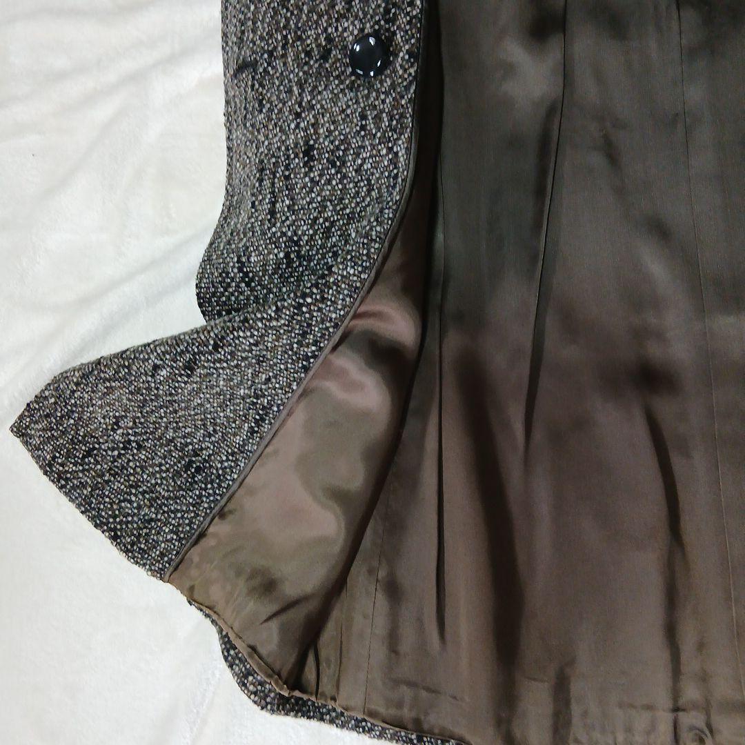Max Mara ブラウン系ツイード ダブルブレスト ロングコー白タグ36