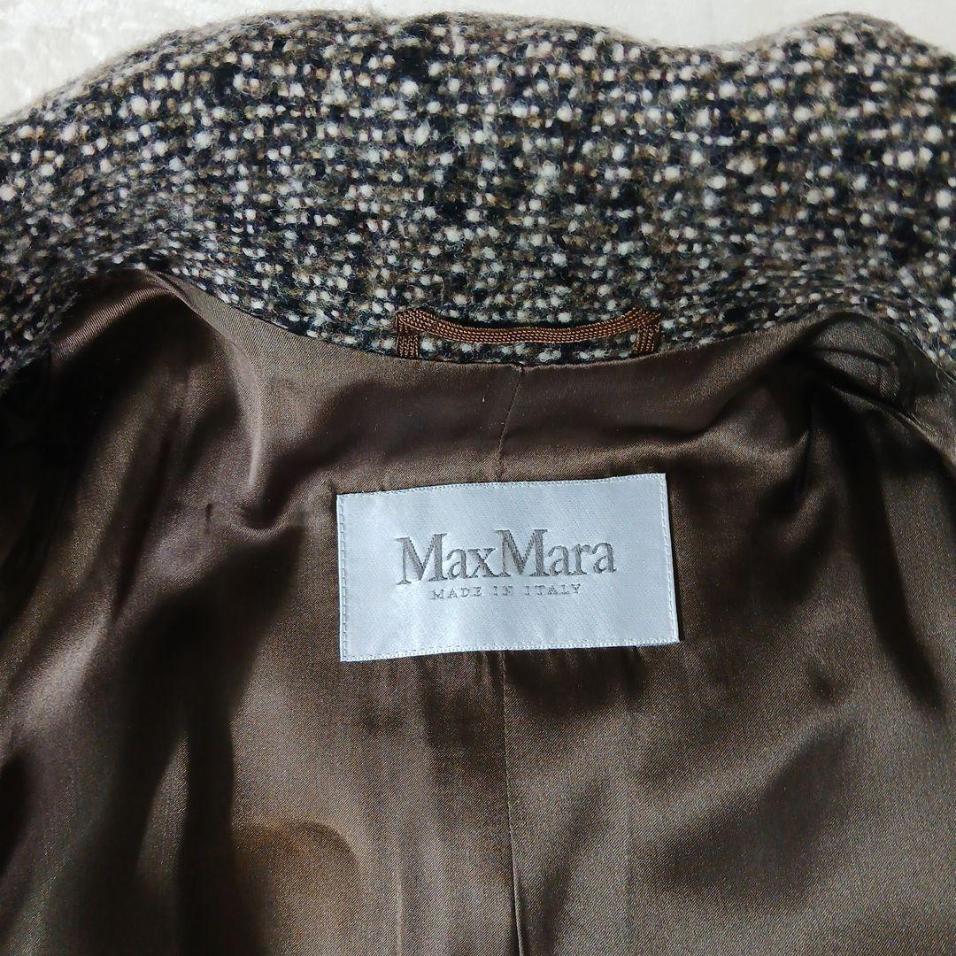 Max Mara ブラウン系ツイード ダブルブレスト ロングコー白タグ36