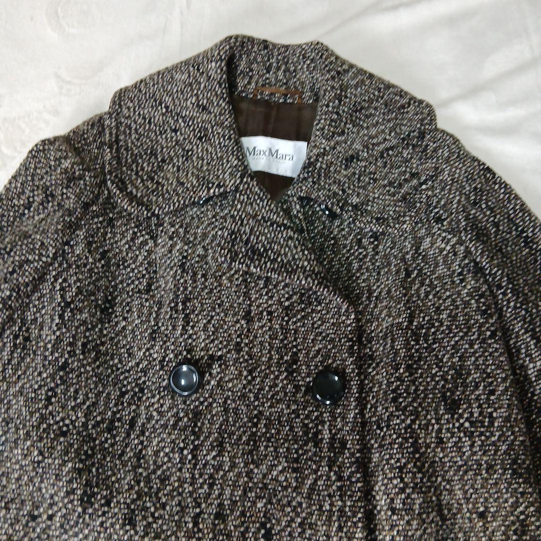 Max Mara ブラウン系ツイード ダブルブレスト ロングコー白タグ36