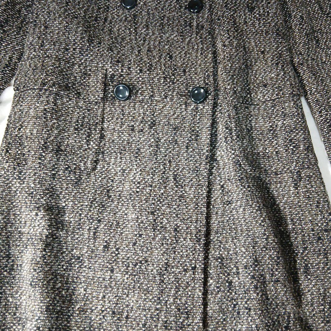 Max Mara ブラウン系ツイード ダブルブレスト ロングコー白タグ36