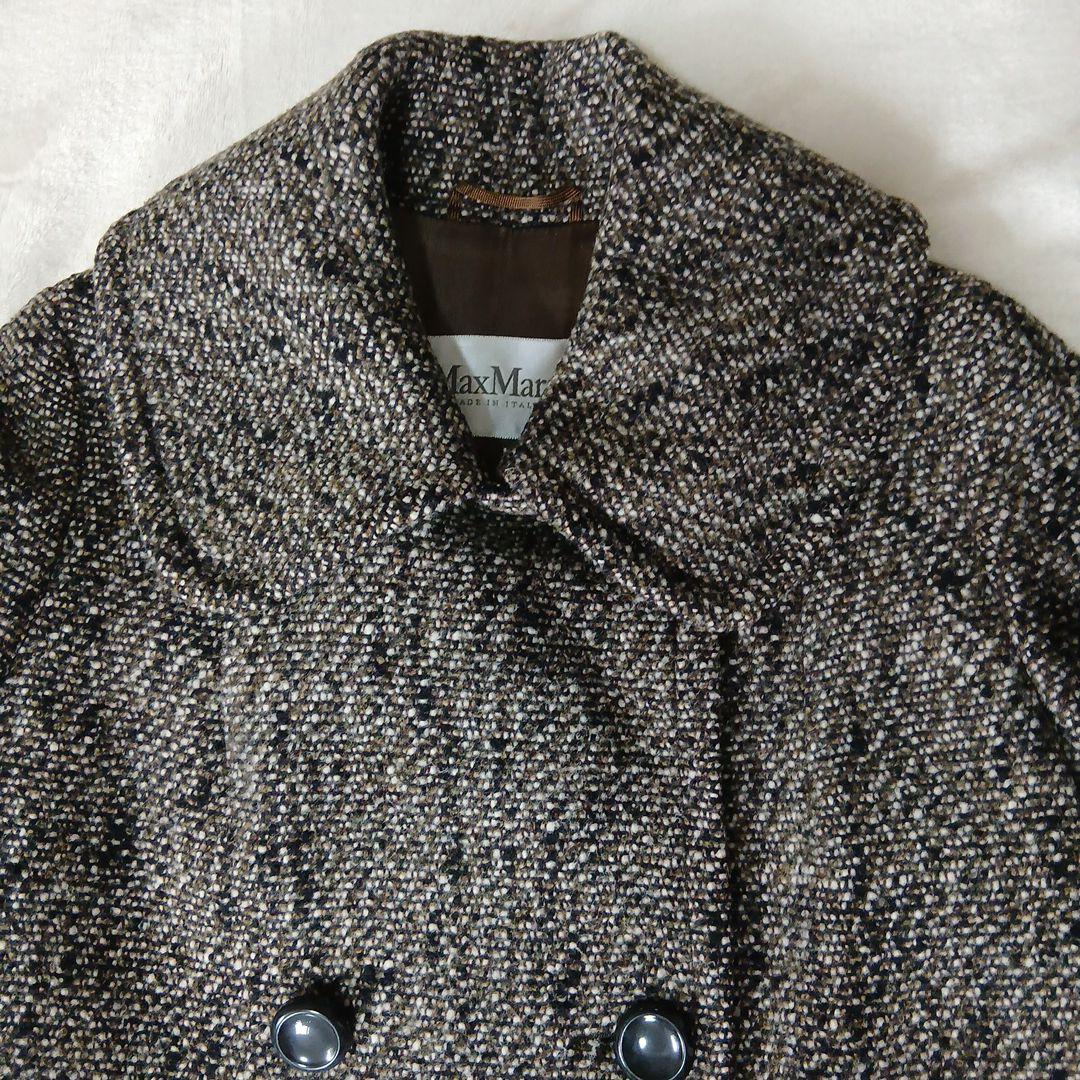 Max Mara ブラウン系ツイード ダブルブレスト ロングコー白タグ36