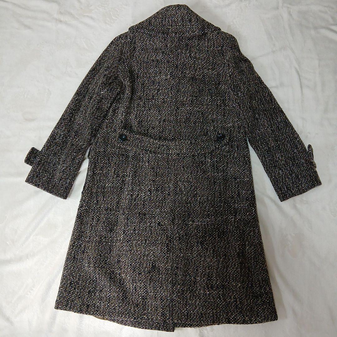 Max Mara ブラウン系ツイード ダブルブレスト ロングコー白タグ36