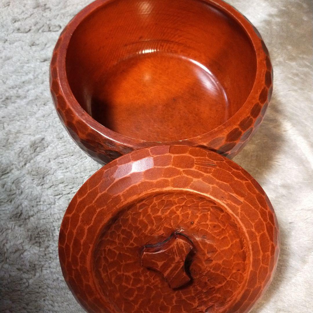 昭和レトロ　ヴィンテージ　木製　鎌倉彫　無垢材　お盆付きおひつ