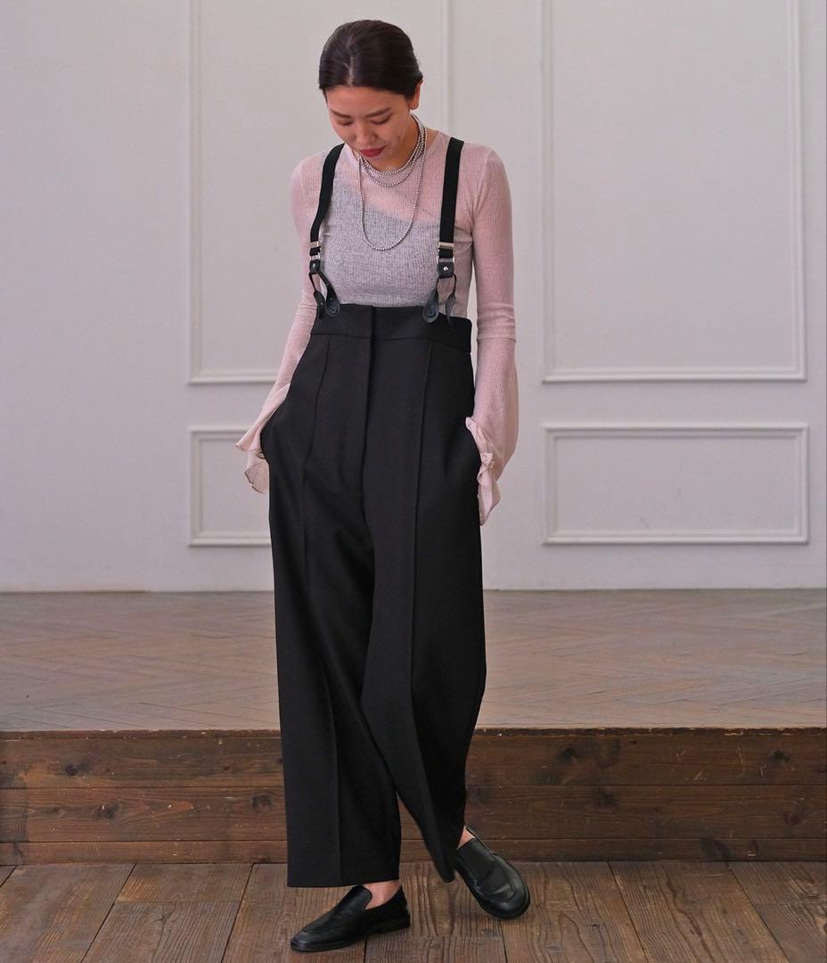 AKTE アクテ サスペンダー付きワイドパンツ グレー