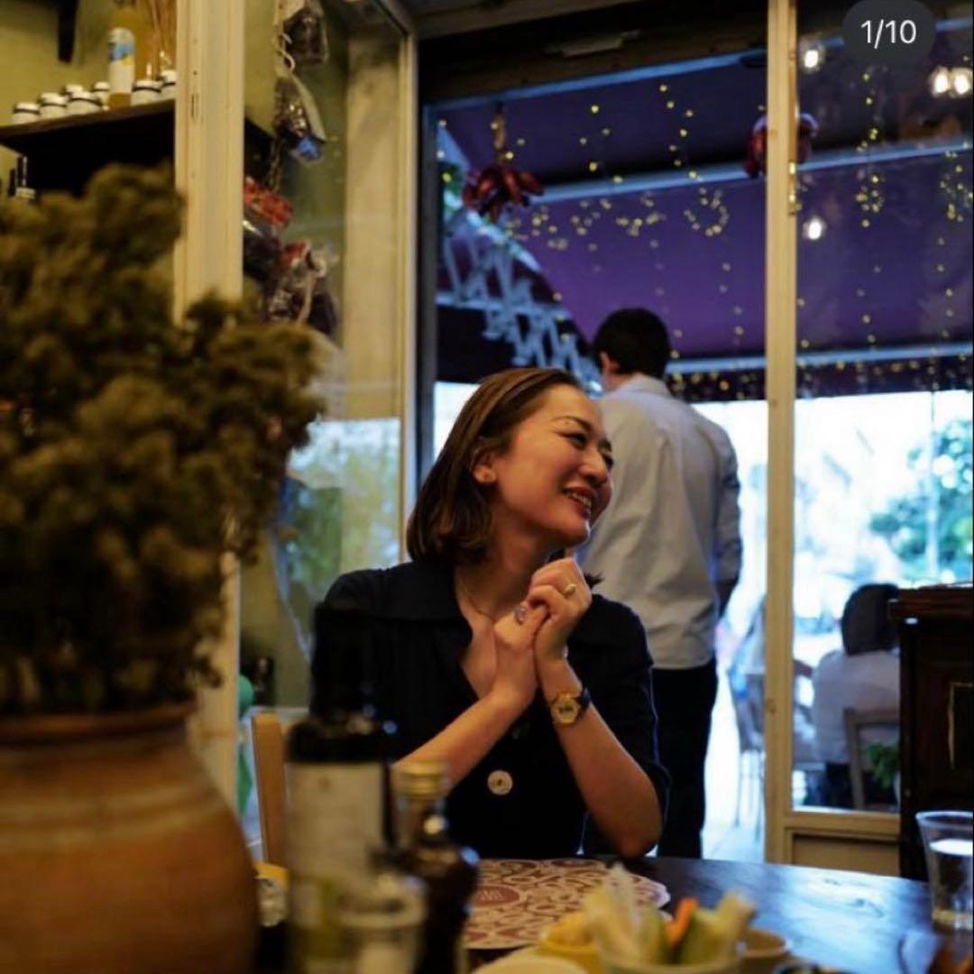 NACKIYÉ ネイビーリブ編み五分袖ポロシャツ