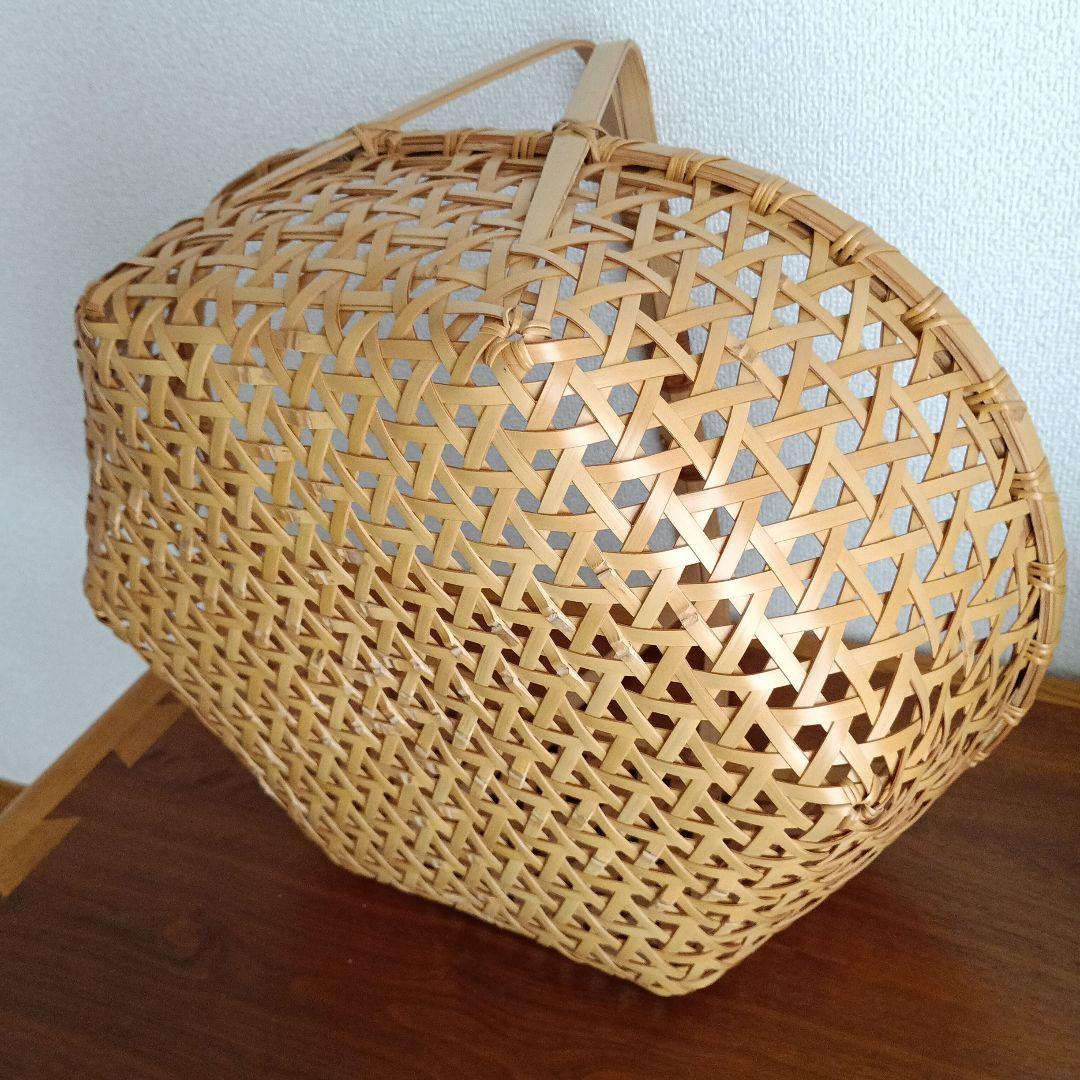 竹製籠 宮崎 作家物 竹細工 バスケット 大きめかご 天然素材 亀甲