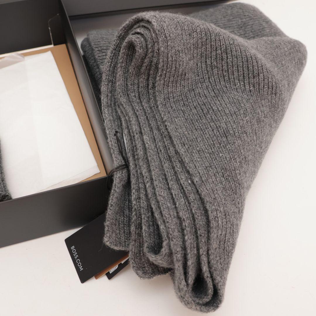 新品未使用 ヒューゴボス BOSS ニット帽 ビーニー マフラー グレー
