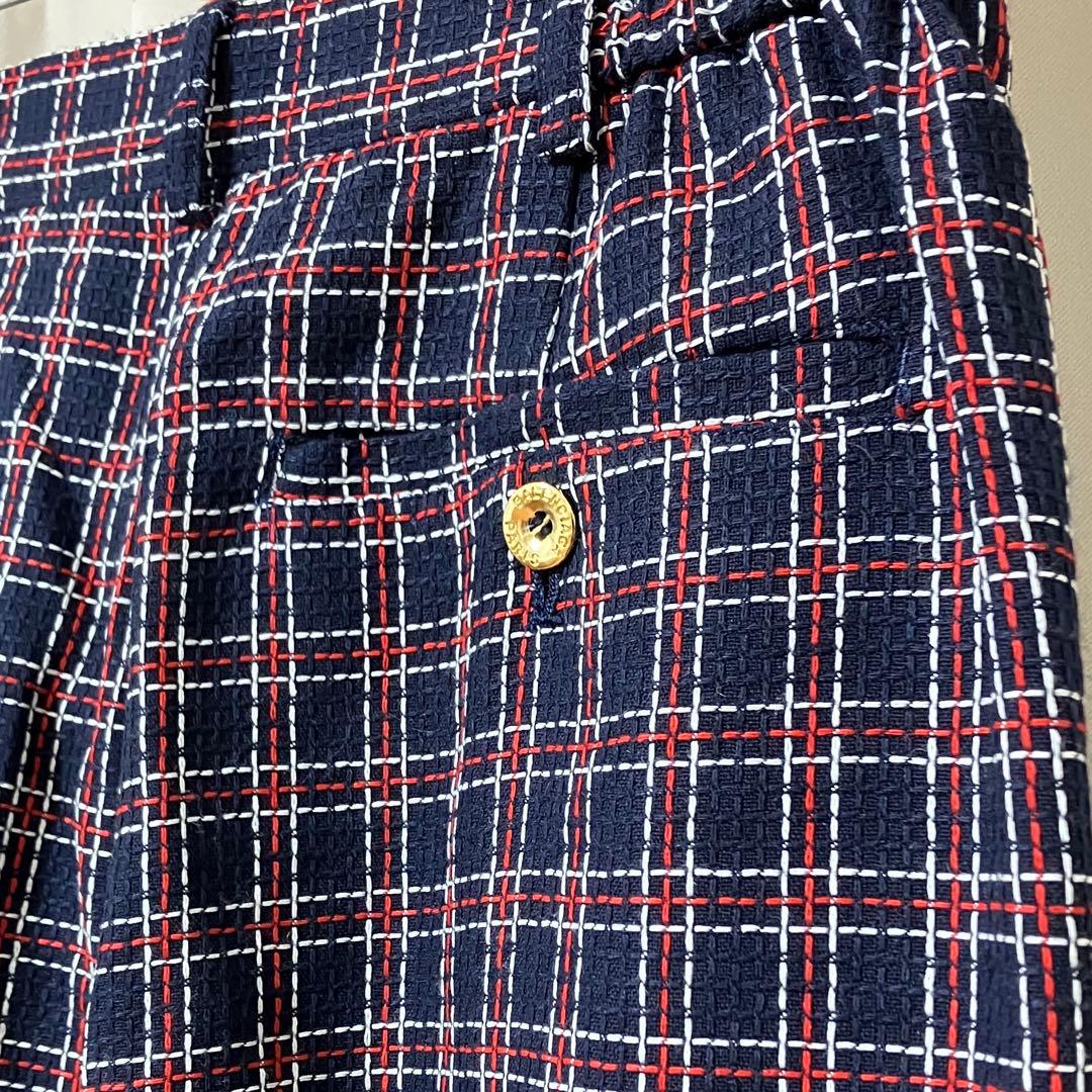 新品 バレンシアガゴルフ ストレートパンツ ネイビー 金ボタン 裾上げ前