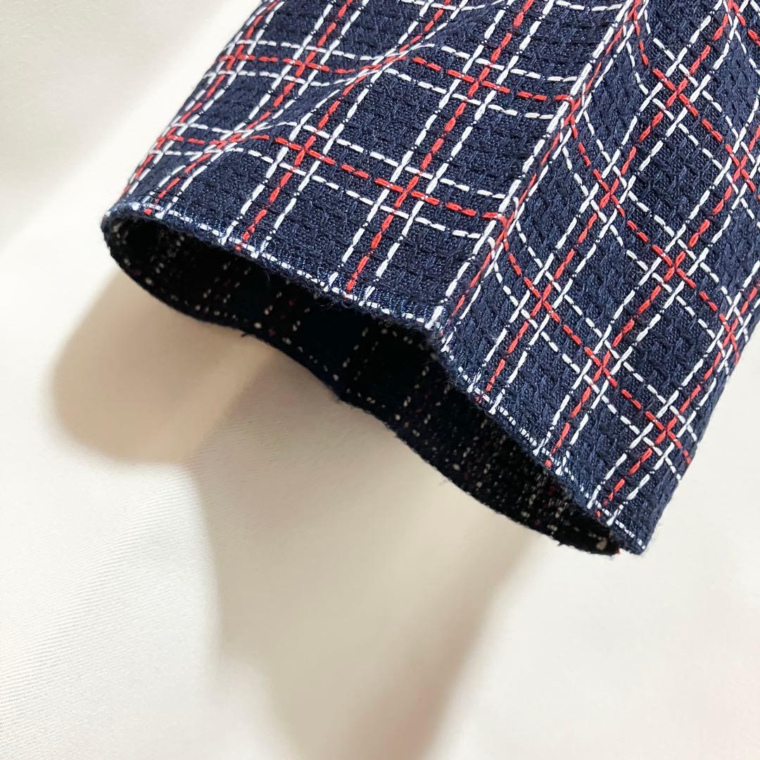 新品 バレンシアガゴルフ ストレートパンツ ネイビー 金ボタン 裾上げ前