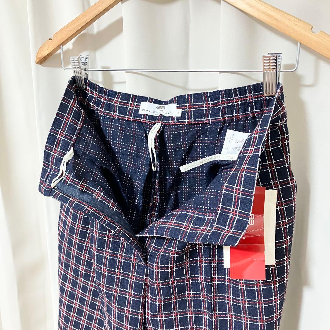 新品 バレンシアガゴルフ ストレートパンツ ネイビー 金ボタン 裾上げ前