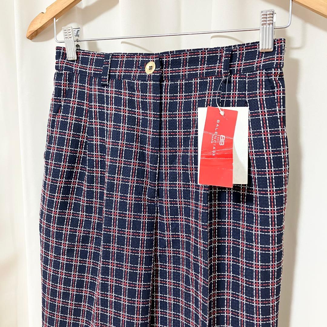 新品 バレンシアガゴルフ ストレートパンツ ネイビー 金ボタン 裾上げ前