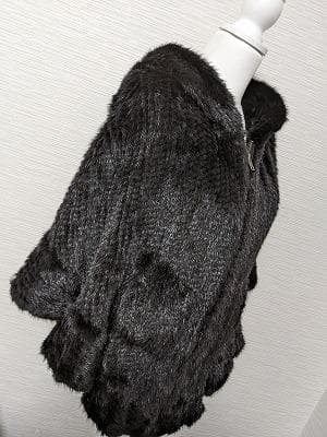 070　ミンク　毛皮　フード付き　ポンチョコート　マント　ジップ　リアルファー