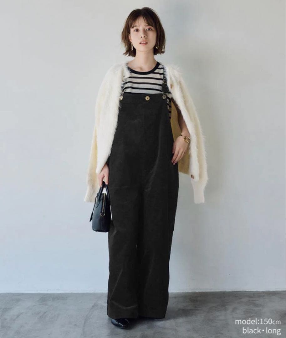 Unliens ブラック コットンサロペット ワイドレッグ