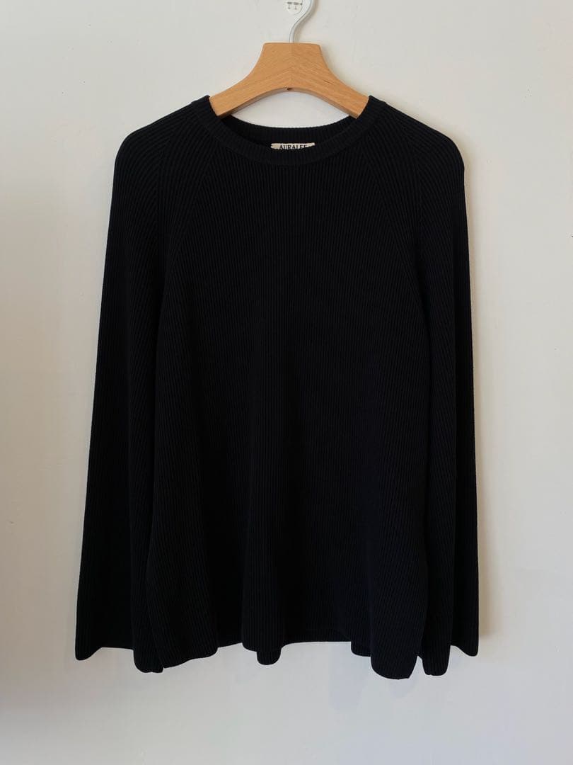 AURALEE 黒 クルーネック リブ コットンニット サイズ1