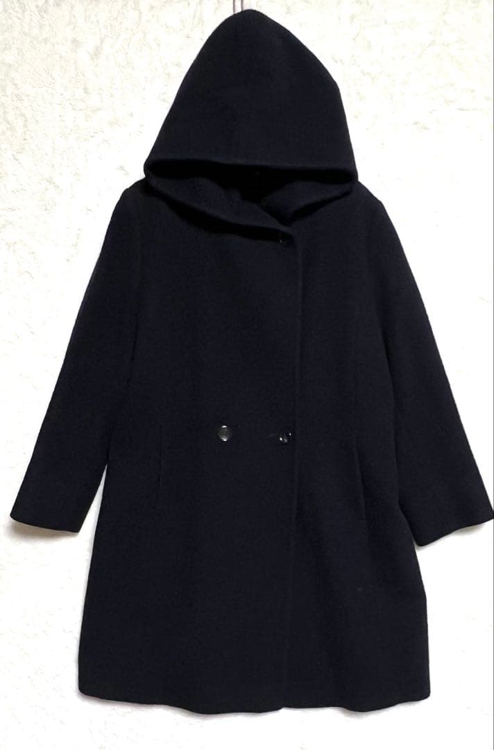 ２３区　ニジュウサンク　アンゴラ混　フーデットコート　ブラック　４４