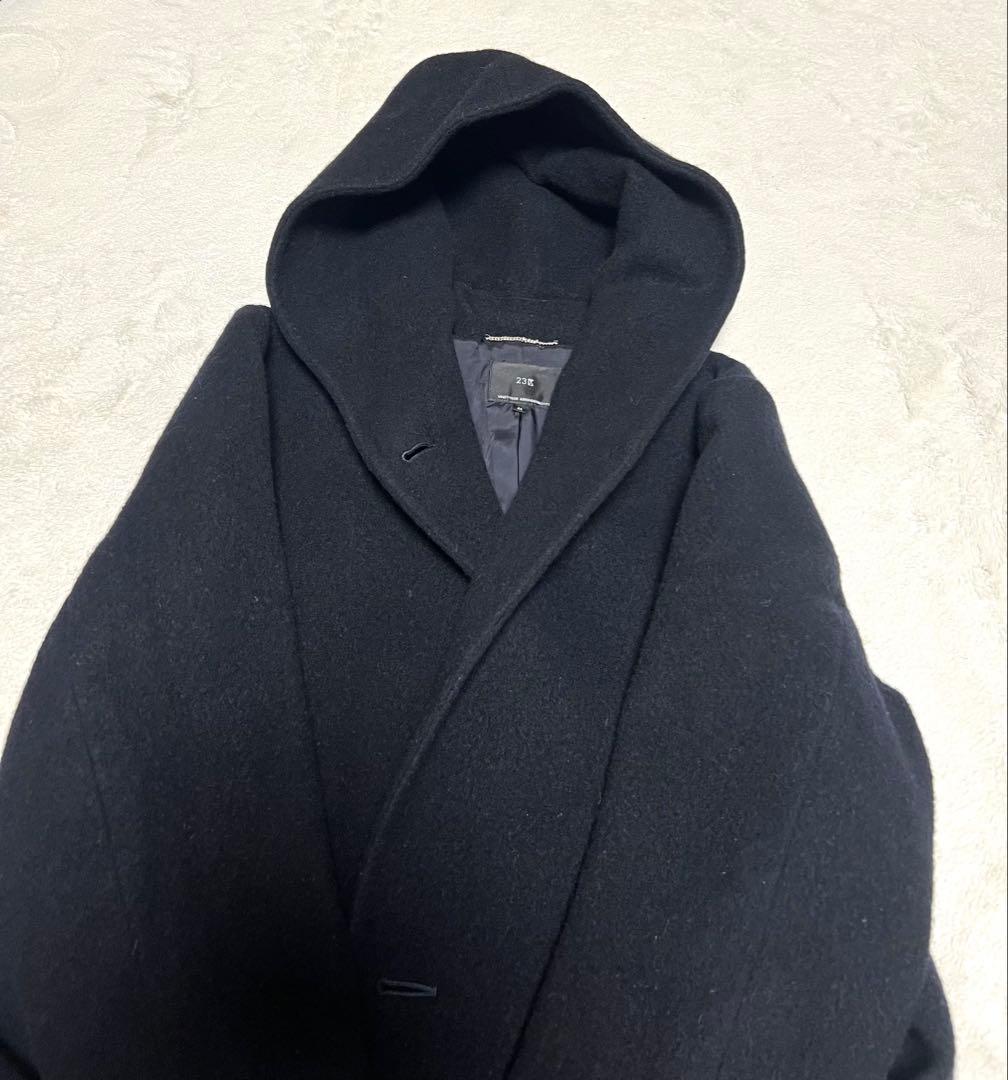 ２３区　ニジュウサンク　アンゴラ混　フーデットコート　ブラック　４４