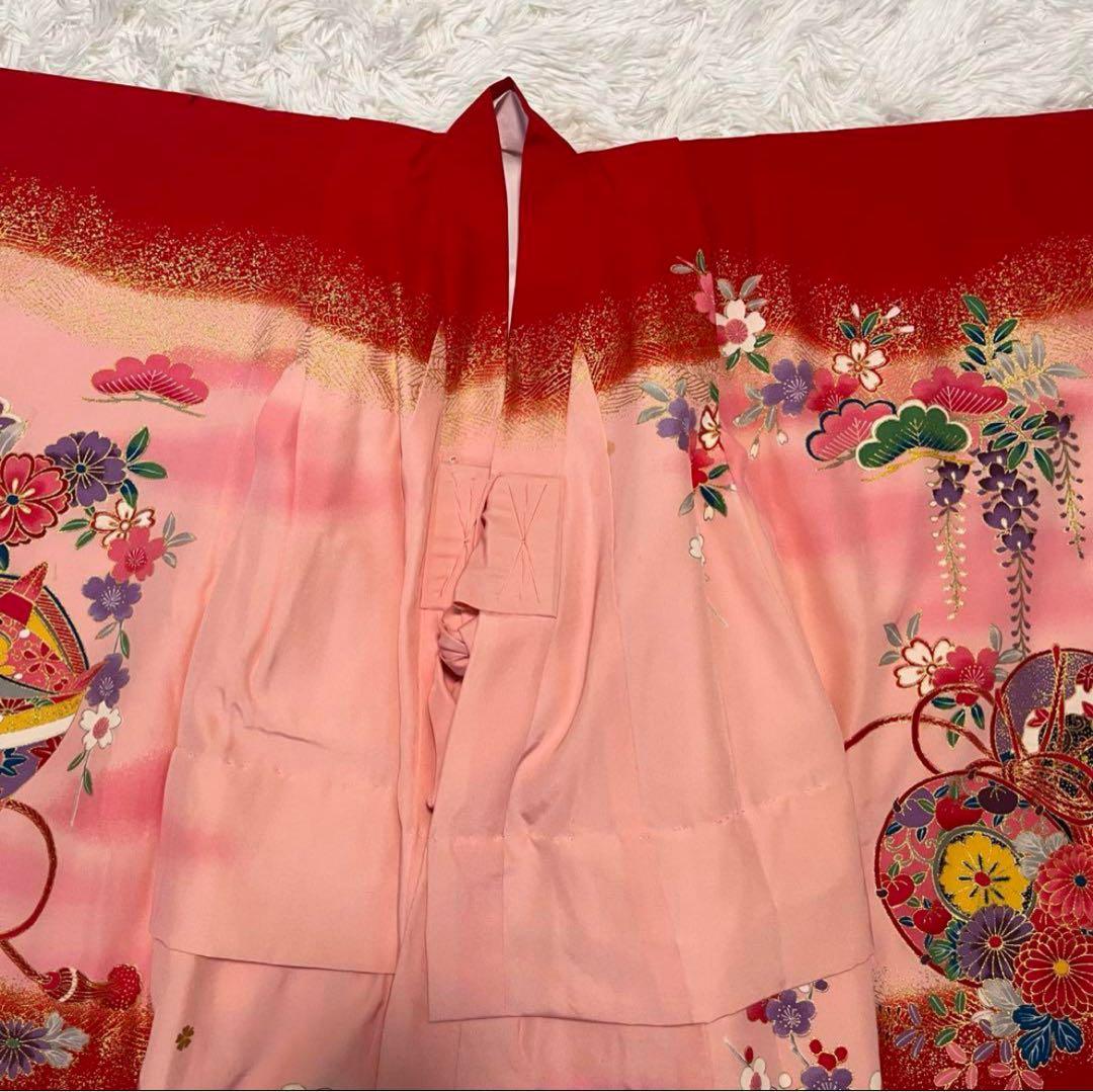 七五三 3歳 正絹 着物セット 赤 ピンク アンティーク 被布