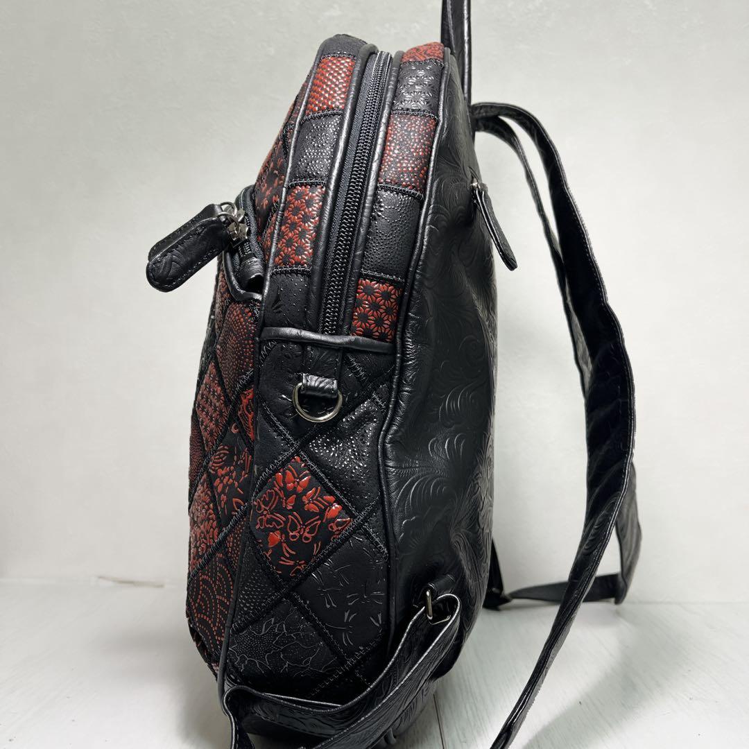 【未使用級】✨江戸三紅印傳屋 パッチワークデザイン リュック バックパック