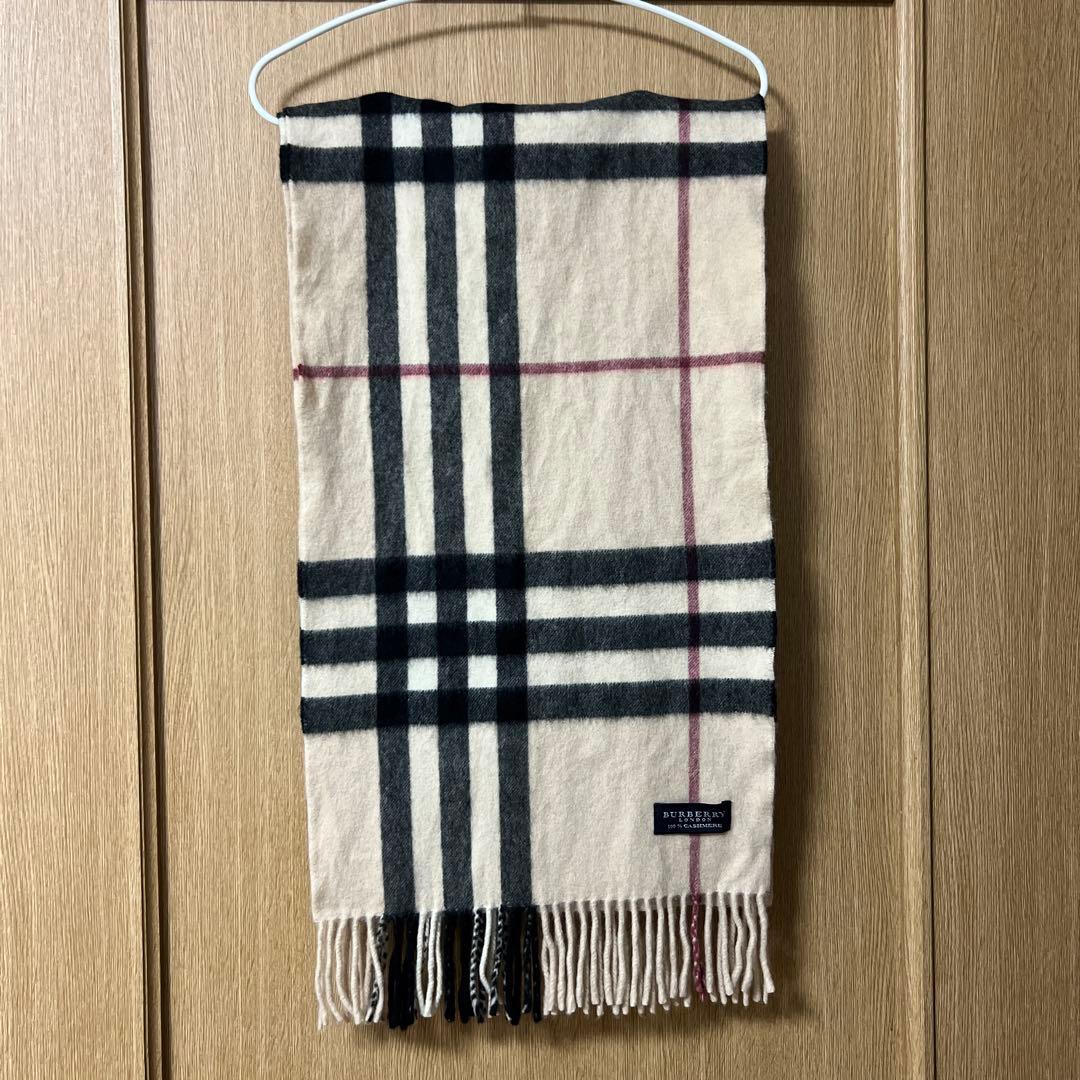 BURBERRY ベージュチェック柄 100%カシミヤ マフラー　ストール