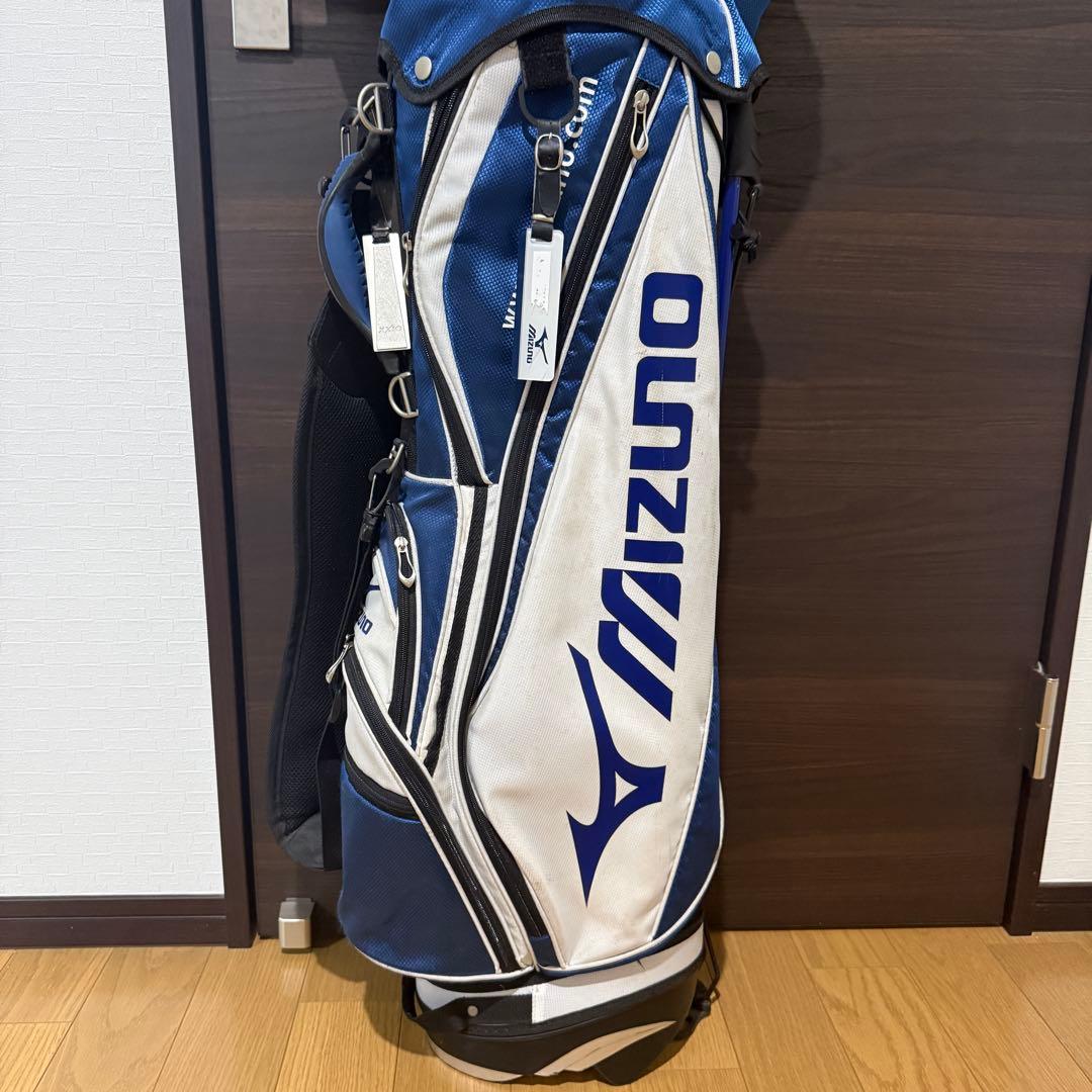 Mizuno スタンド式 キャディバッグ ゴルフバッグ 青/白 Mizuno