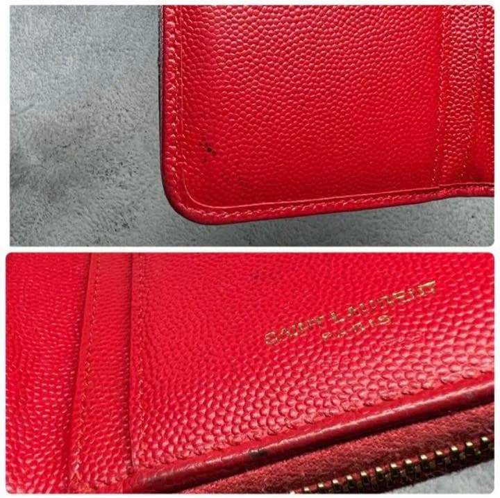イヴ・サンローラン 財布 ラウンドジップ YSL 2つ折り ミニ財布 レッド