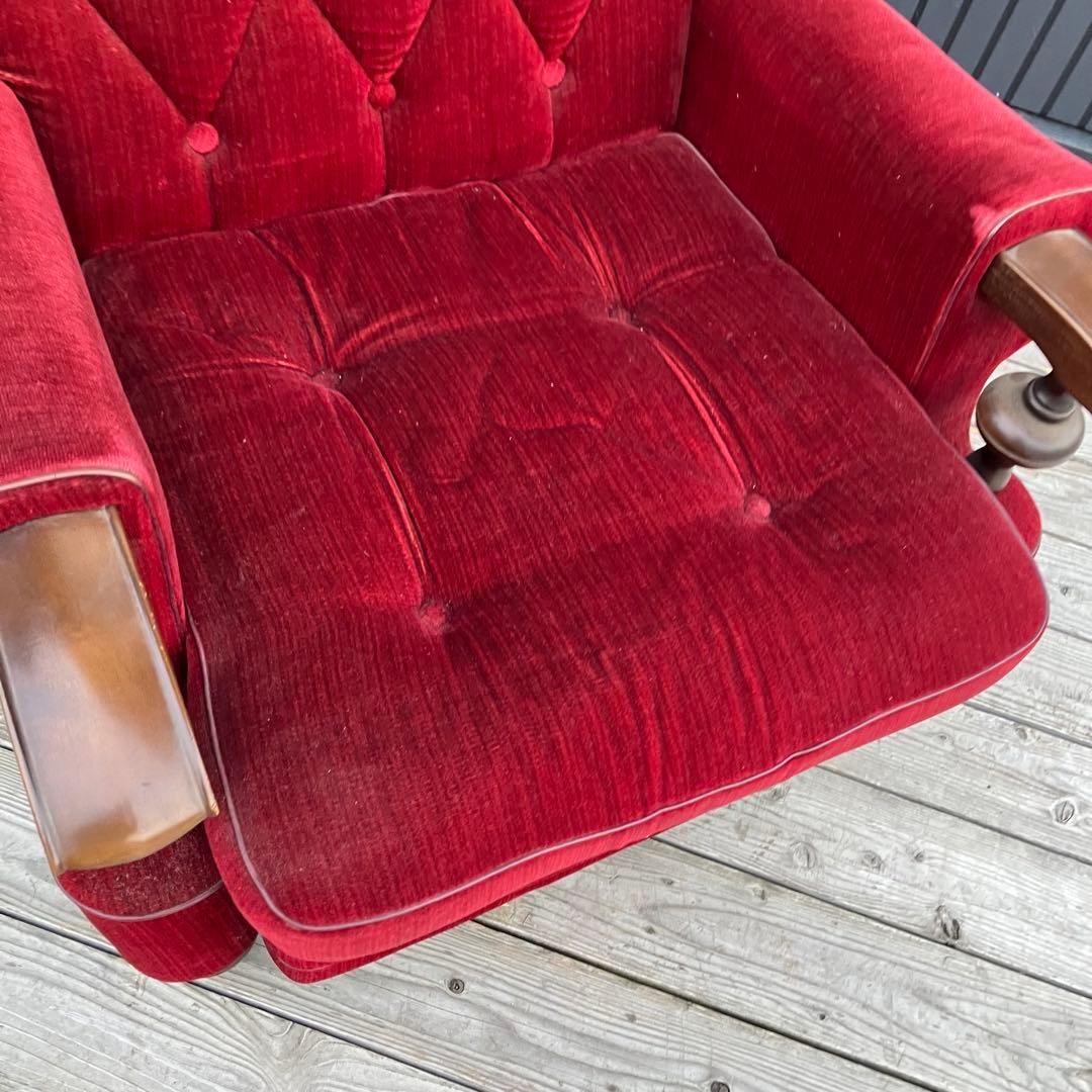① 昭和レトロ 古家具 一人掛けベロアソファー アームチェア